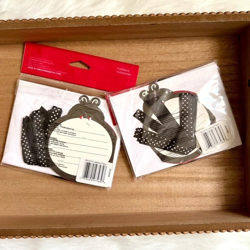 Creative Converting Ladybug Party Invitations 16 Cards & Envelopes Polka Dot Bow